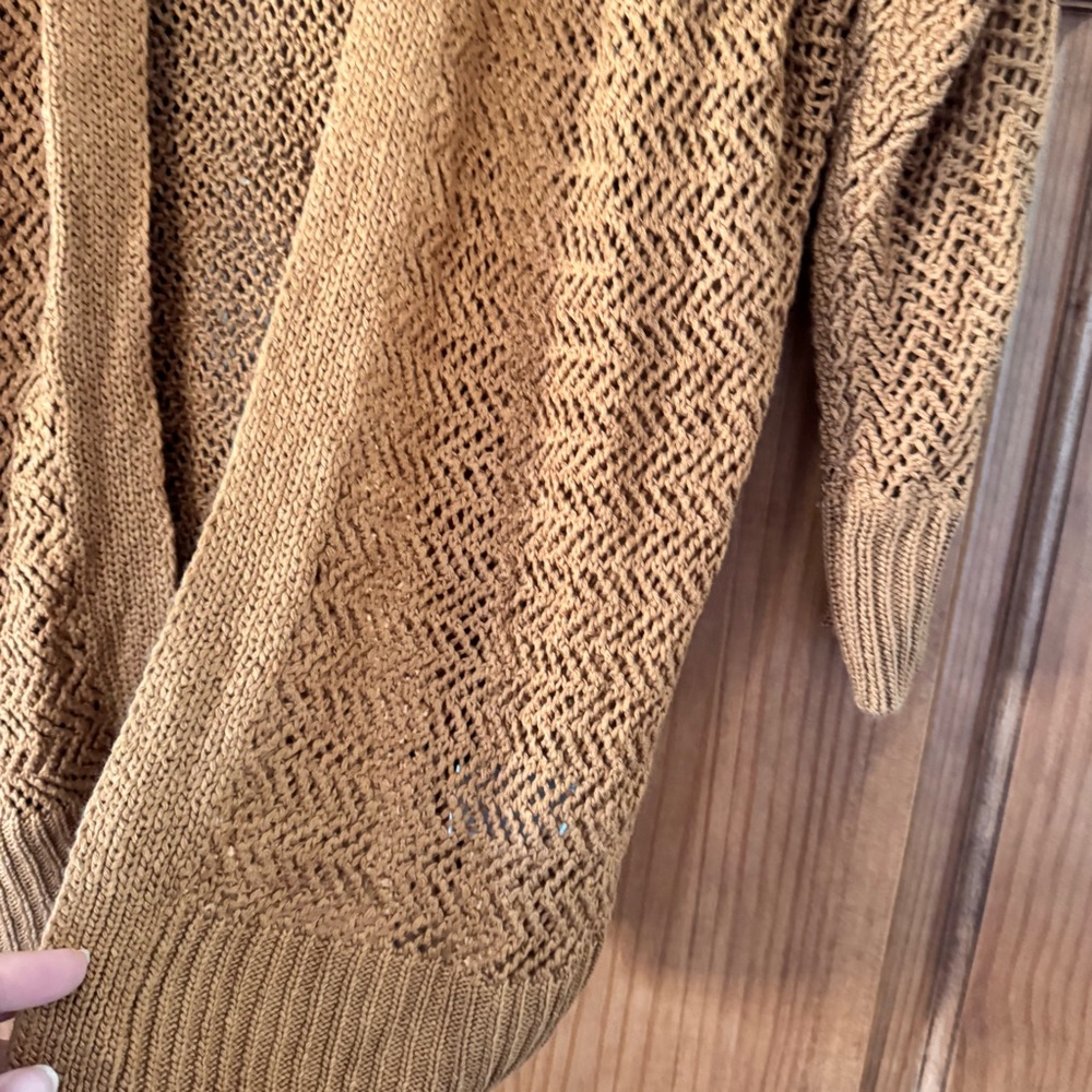Crocheted Open Front Cardigan Marled Reunited Women’s Small Tan Lightweight - Picture 3 of 4